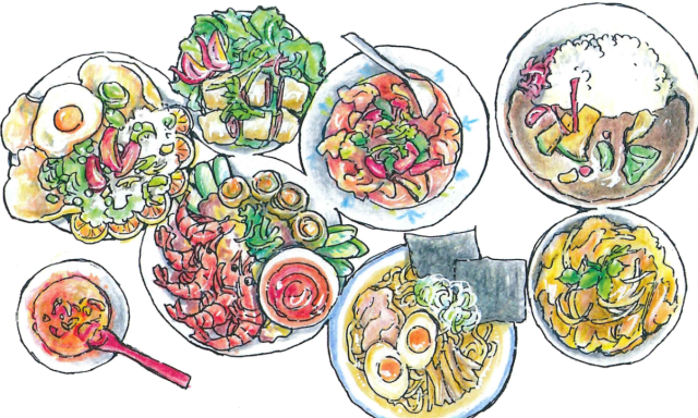 ラーメンや丼物・個性的カレー、和・洋・アジアも混在する食べ処